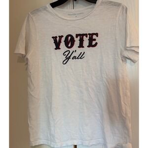 Draper James Women White Vote Y'all Graphic T-Shirt Short Sleeve Slub Tee Small